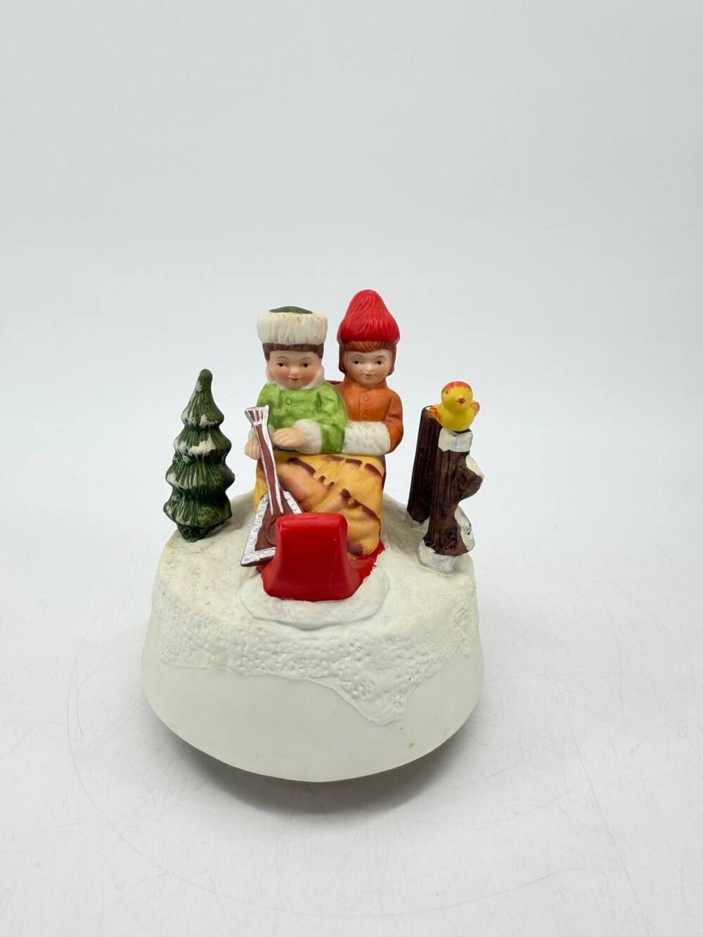 Vintage Lego Import Inc Taiwan Ceramic Christmas Sled Music Box Winter Scene